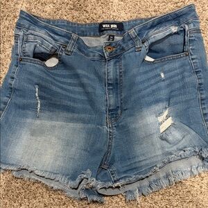 Wax Jean Distressed Light Blue Denim Shorts
